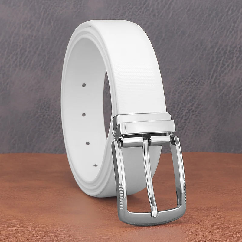 Young men's fashion belts pin buckle genuine leather high-quality cowhide belt white casual jeans men's belt B650