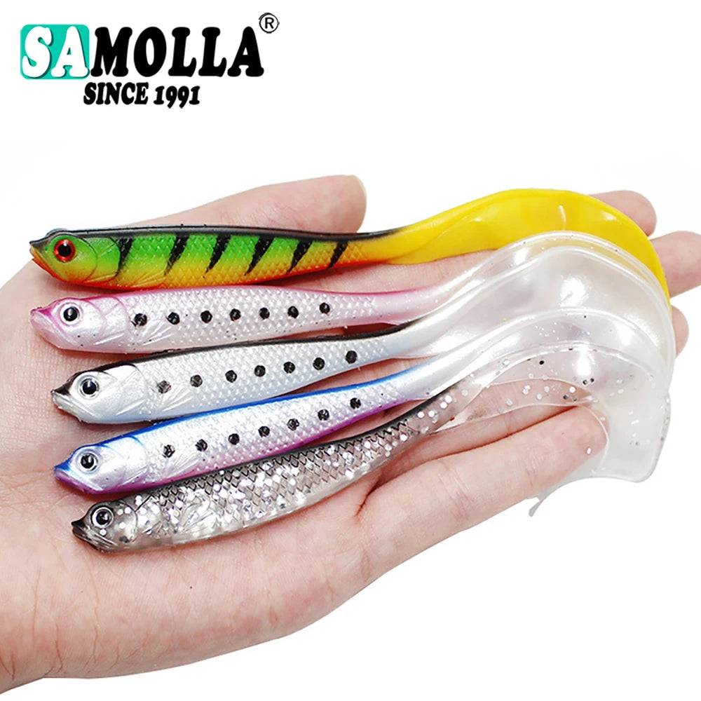 4 Pcs/lot Soft Worm Baits, Long Tail Bass Lures, Realistic Fishing Lure 4 Pieces Fishing Lure Jigs Wobblers 12.5cm 55g Shad T-tail