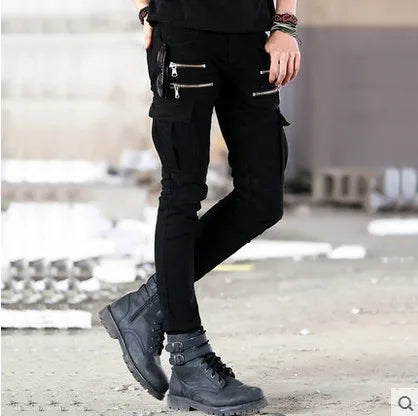 Jean Motard Denim Vert Homme — Slim Élastique Hip Hop Militaire Cargo