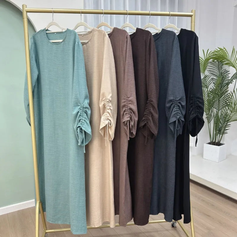 Robe modeste pour femmes musulmanes, arabie saoudite, Eid dubaï, Abaya uni, fête de vacances islamique, couleur unie, turquie, poignets à lacets, vêtements longs, 2024