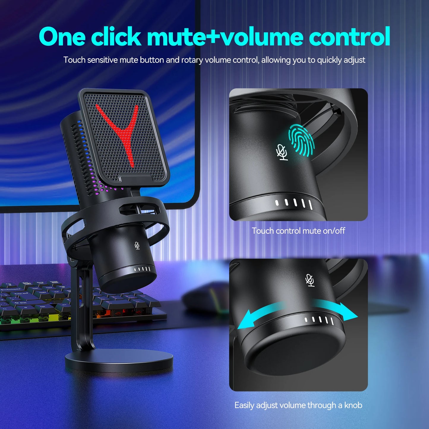 Microphone USB à condensateur pour gaming et podcast – Micro filaire pour PC, streaming et karaoké