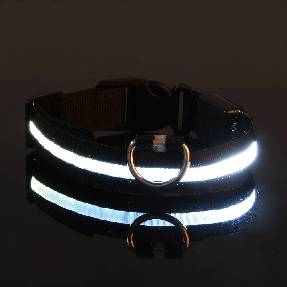 Correa LED de nailon intermitente para perros, seguridad nocturna, brilla en la oscuridad, collar estructural para perros de compañía Shoous
