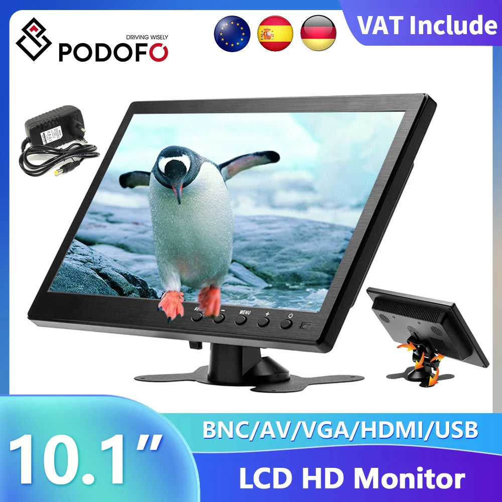 Moniteur de voiture 10,1 pouces LCD HD — HDMI, VGA, AV, USB, SD, TV, lecteur DVD, surveillance
