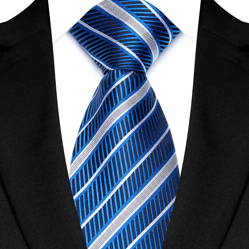 Corbata clásica de cachemira a rayas para hombre, 8 cm, Jacquard, de lujo, color azul real, accesorios, uso diario, regalo para fiesta de boda