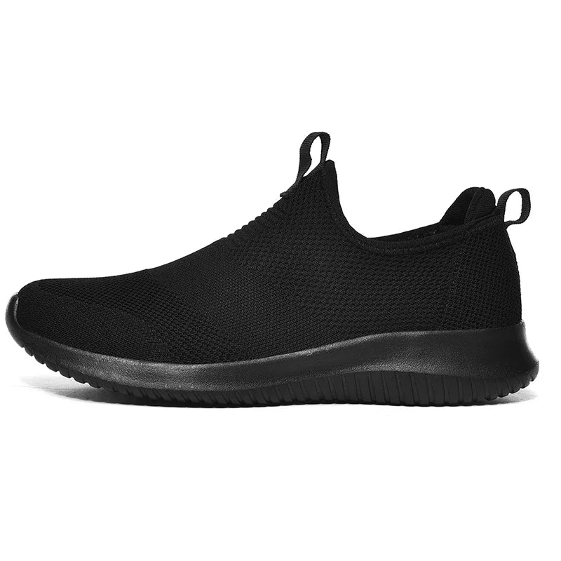Zapatillas ligeras de malla Flyknit para hombre, calzado informal, sin cordones, calcetines para caminar, zapatillas planas, tallas grandes