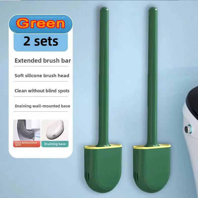 Nettoyeur de brosse de toilette suspendu en Silicone, avec manche Long, nettoyeur Flexible, brosse de salle de bain, support à séchage rapide, accessoires de salle de bains