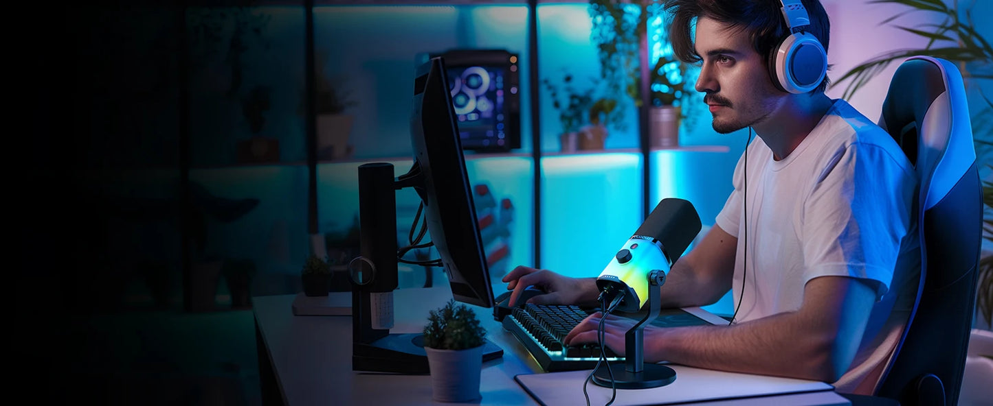 MAONO PD100X – Microphone gaming dynamique USB/XLR avec LED RGB, EQ et bouton muet pour PC et PS4/5