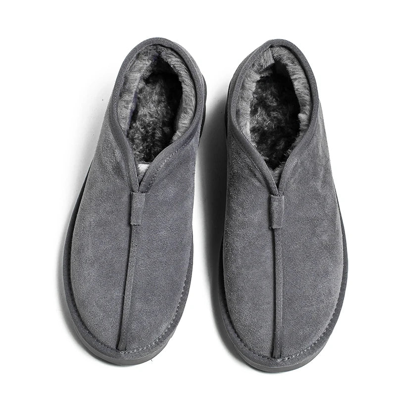 Zapatillas de piel cálidas sin cordones para hombre, botas de nieve impermeables, botas de lavado, zapatos de invierno
