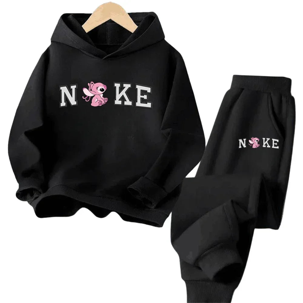 Kids' hooded sweatshirt set, cartoon Stitch, for boys and girls, autumn and winter, outdoor travel,