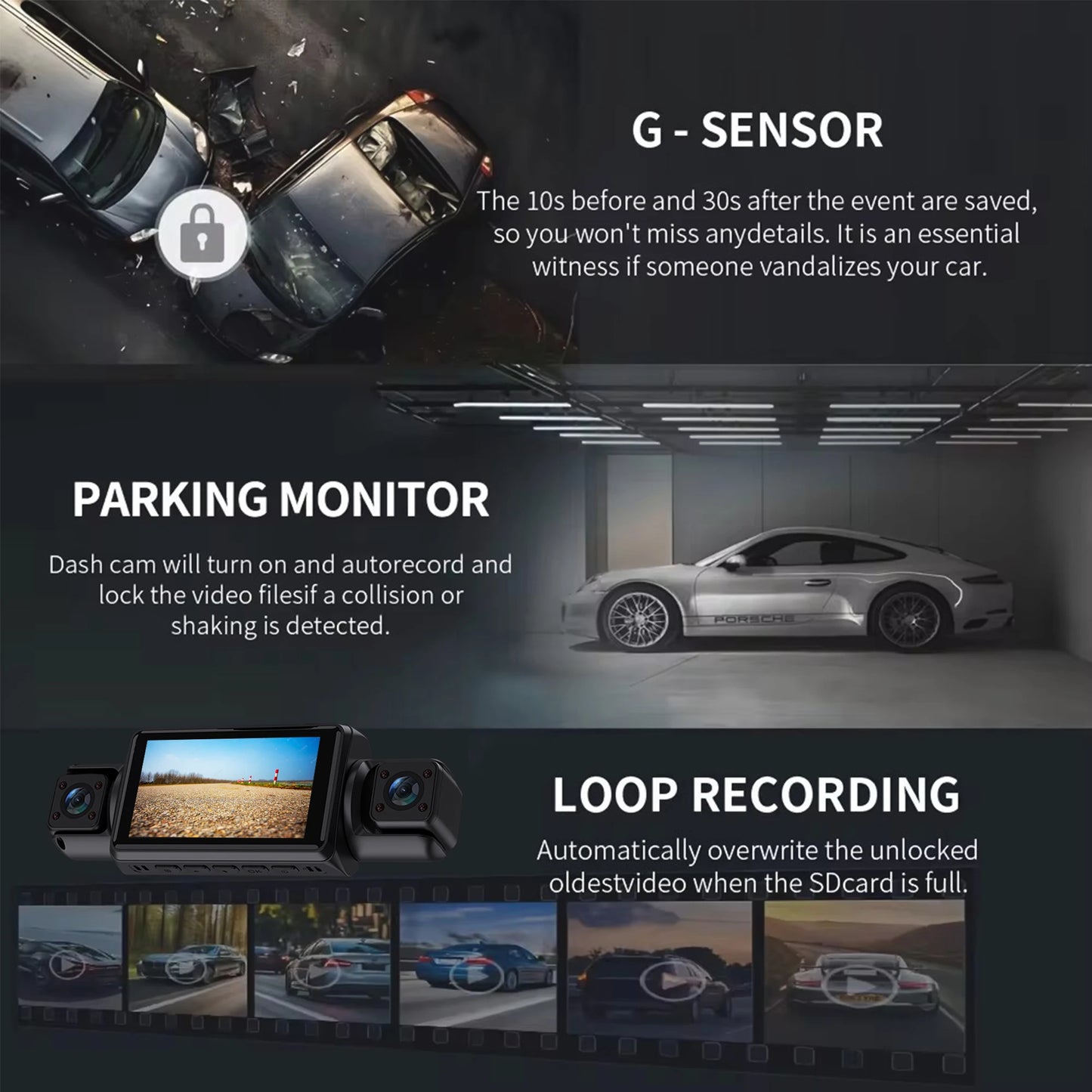 Dashcam WiFi 4 Canaux FHD 1080P — Boîte Noire Vision Nocturne Kit Câbles Rigides