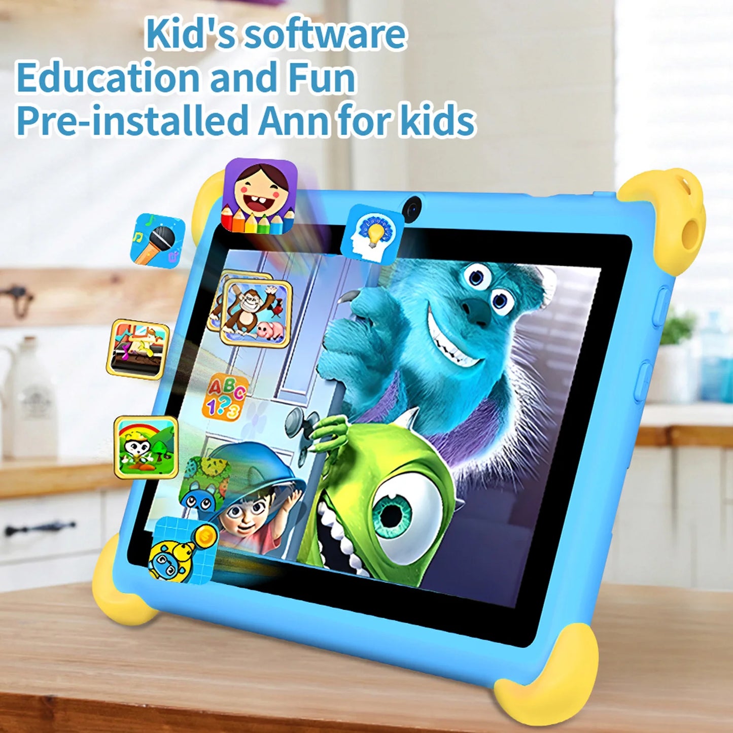 Tableta infantil de 7 pulgadas 5G con diseño de dibujos animados, PC de aprendizaje y educación Android con funda a prueba de niños, tableta de 4000 mAh