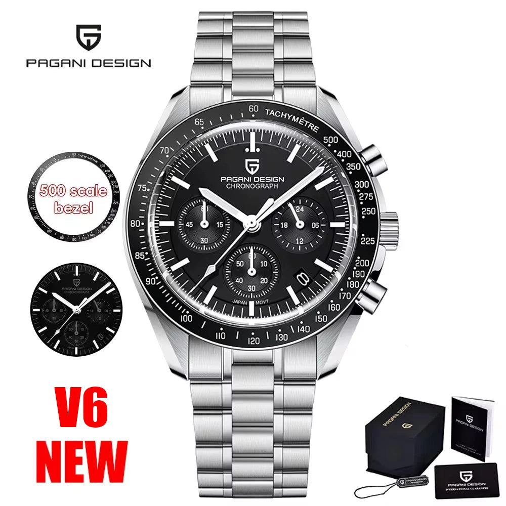 PAGANI DESIGN 2025 New Moon Watches for Men Luxury Quartz Watch Men Chronograph VK63 Men's Gifts AR Sapphire Mirror Luminous Clock