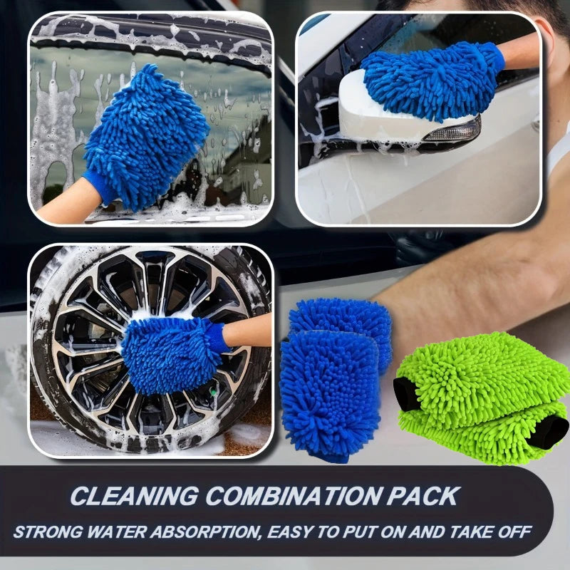 Guantes de lavado de coche de microfibra de chenilla, limpieza de arañazos, cuidado sin pelusa, manoplas suaves, plumero para vehículos de motor, accesorios para motor