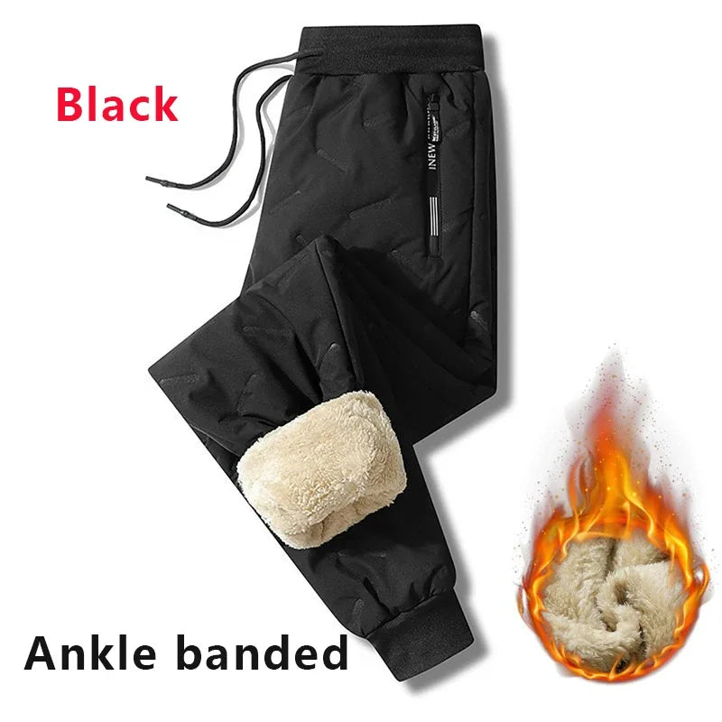 Pantalón de chándal térmico de lana de cordero para hombre, pantalón cálido de algodón, pantalón impermeable, pantalón cortavientos, ropa de chándal de invierno, aspecto de peluche, sonrisa, fjCasual
