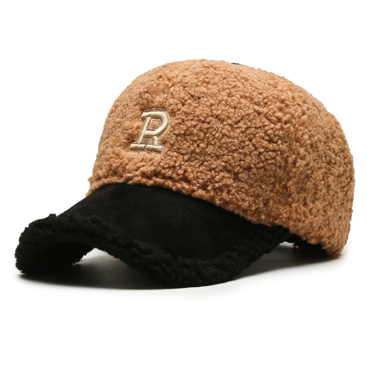 Trendy White and Brown Winter Baseball Caps for Men, Lambswool Luxury Hats for Women, Outdoor Windproof Golf Hat, Men's Cap