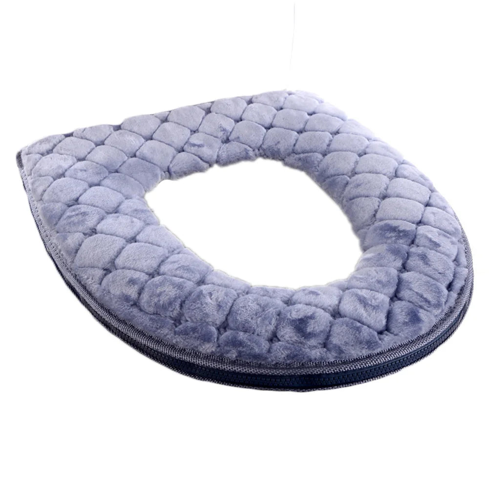 Housse Siège Toilette Peluche Douce Hiver — Lavable Forme O 37x44cm Salle Bain