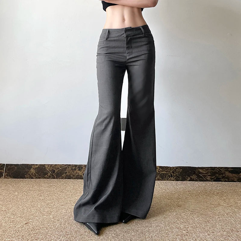 Women's Basic Fitted Suit Trousers, Office Wear, Solid Color, Y2K, Elegant, Fashion, Low Waist, Flared, Autumn and Spring, 2025