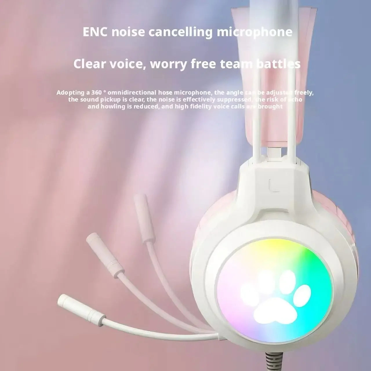 Casque gaming oreilles de chat filaire — suppression du bruit, éclairage LED, son surround FPS, micro (v2)