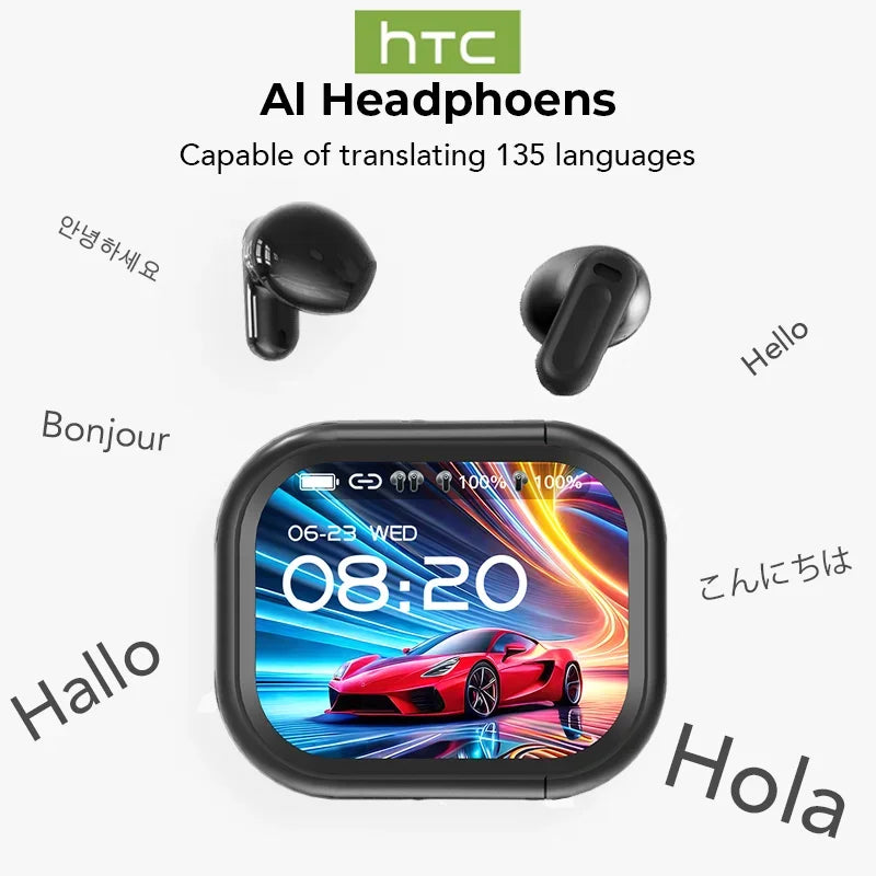 Écouteurs Bluetooth 6.0 avec traducteur IA — OWS, écran LCD tactile, sport, stéréo HD, longue autonomie