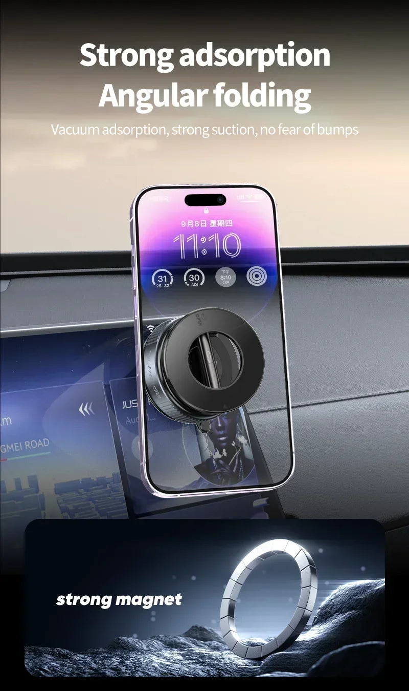 Support Téléphone Voiture Magnétique Pliable 360° — Fixation Ventouse Streaming