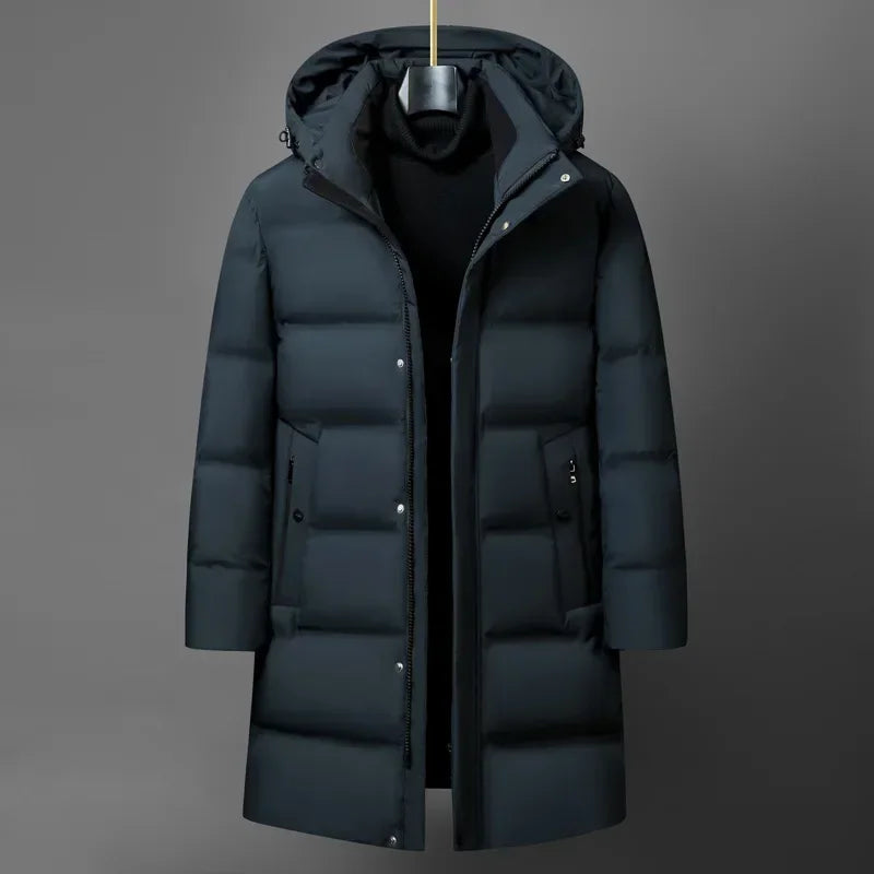 Canadá moda invierno chaqueta para hombres abrigo Parka para hombre, plumífero de ganso blanco, cuello con capucha, cálido, grueso, acolchado largo M-4XL