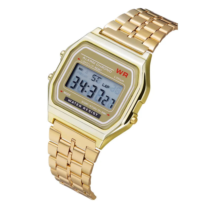 Reloj de pulsera de acero F91W no resistente al agua para mujeres, hombres, reloj de negocios, reloj deportivo digital LED multifuncional, reloj electrónico