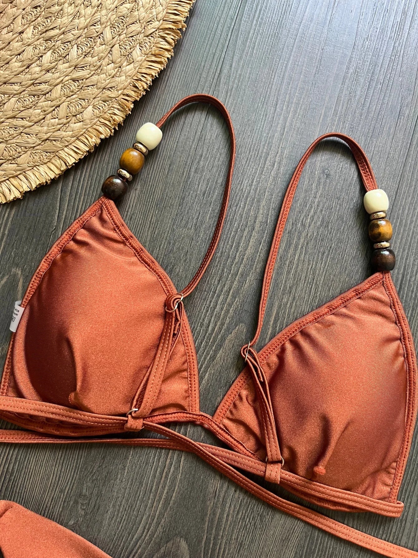 Sexy marron Bikini ensemble 2026 femmes perles sangle trou sur Push Up soutien-gorge string maillot de bain brésilien plage maillot de bain Micro maillots de bain