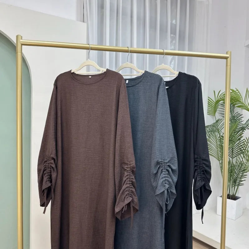 Robe modeste pour femmes musulmanes, arabie saoudite, Eid dubaï, Abaya uni, fête de vacances islamique, couleur unie, turquie, poignets à lacets, vêtements longs, 2024