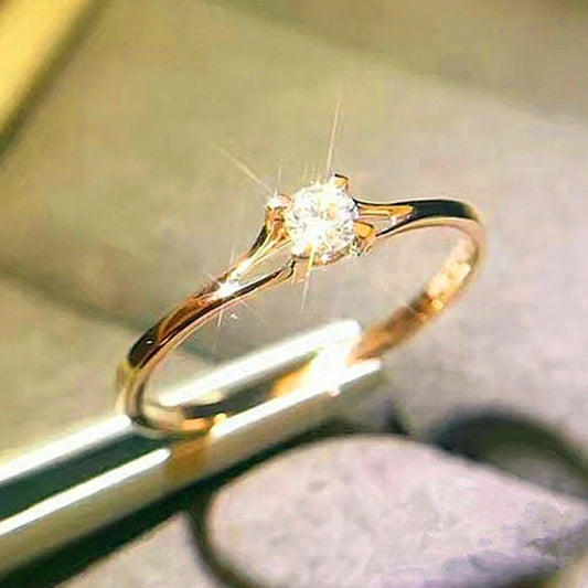Huitan – Minimalist Wedding Rings for Women, 4MM Cubic Zirconia, Simple and Elegant Finger Accessory, Engagement Jewelry