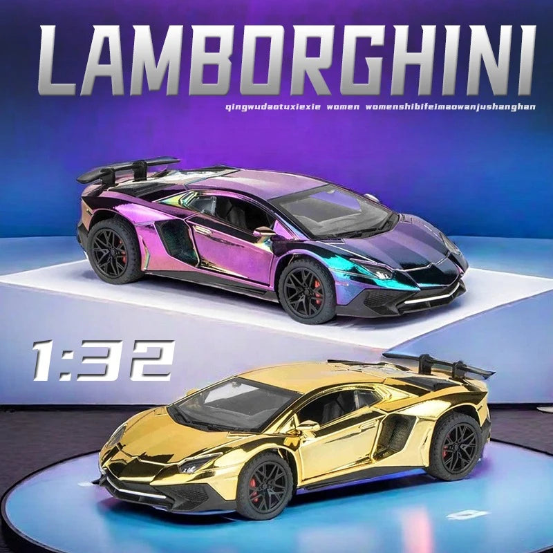 Modelo a escala de Lamborghini SVJ LP750 para niño, superdeportivo de juguete con sonido y luces, vehículo de fundición a presión, escala 1:32