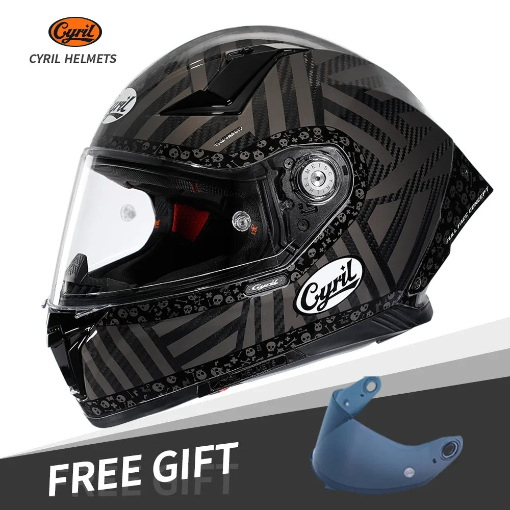 Cascos de moto integrales unisex ligeros de fibra de carbono Kevlar, cascos de calle, cascos de carreras aprobados por DOT ECE CYRIL Casco Moto