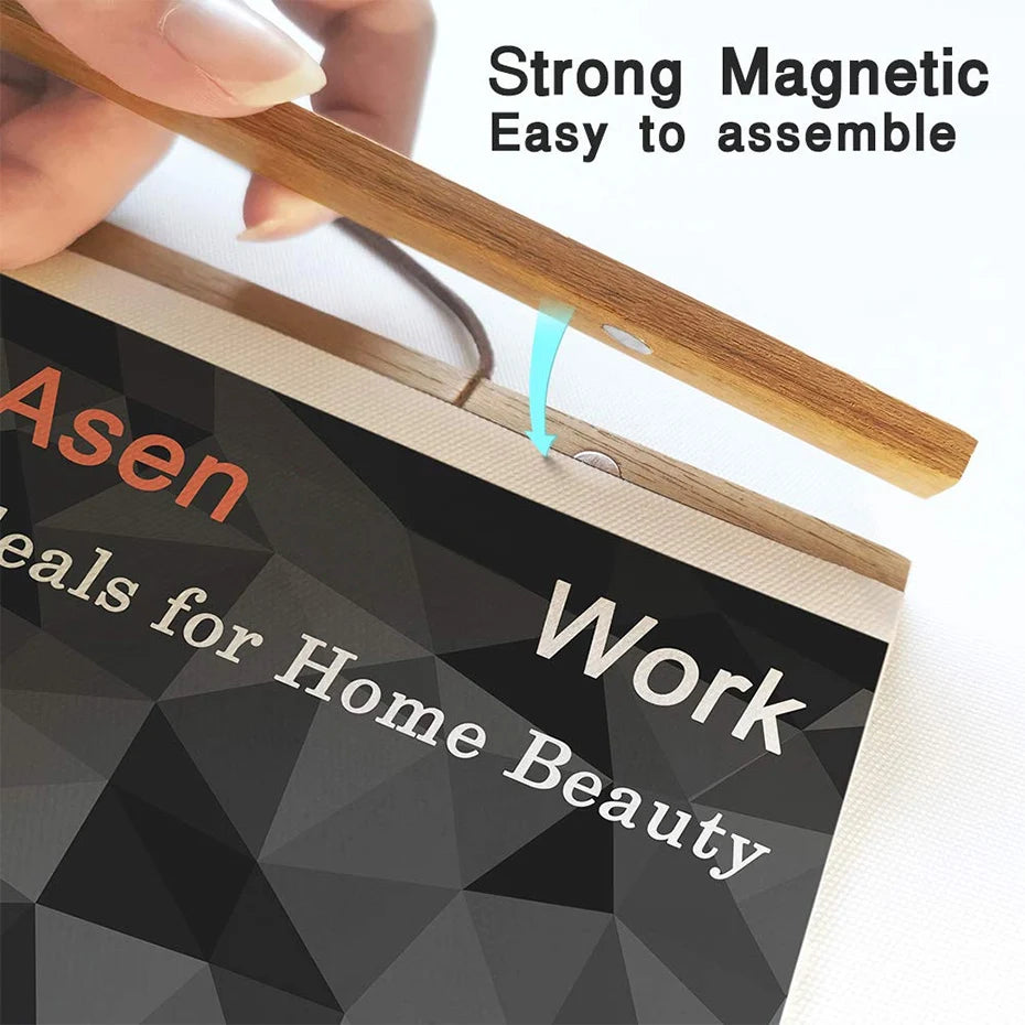 Magnetic Wooden Poster Hangers, 1pc, for Posters, Photos, Wall Art Canvas Prints, Teak Pine Wood Paintings, Home Decor for Living Room