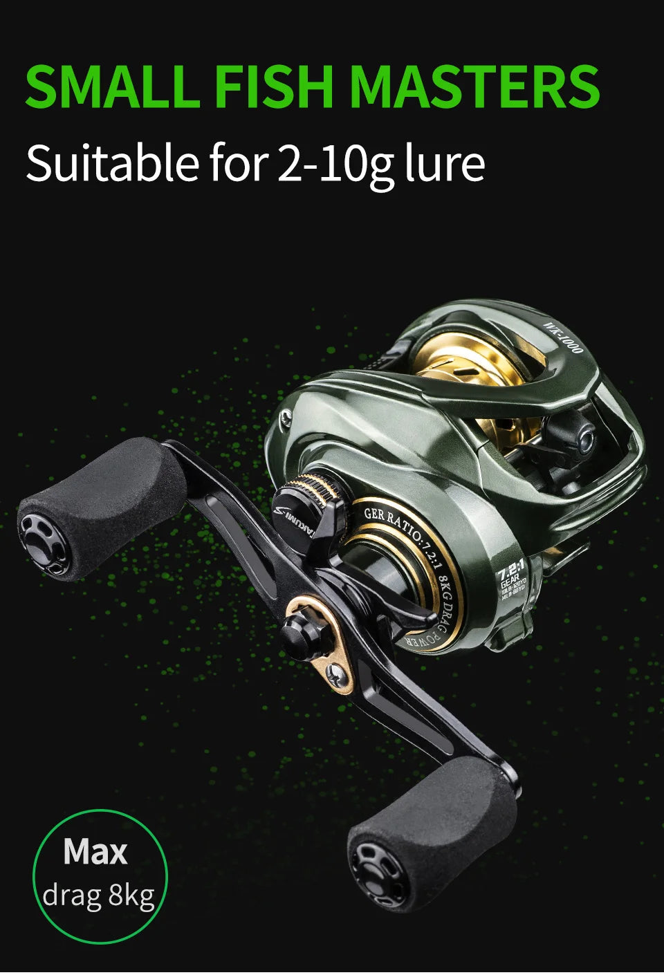 LINNHUE Baitcasting moulinet de pêche Micro poisson WK1000 moulinet traînée maximale 8kg rapport de vitesse 7.2:1 moulinet de pêche marchandises accessoire