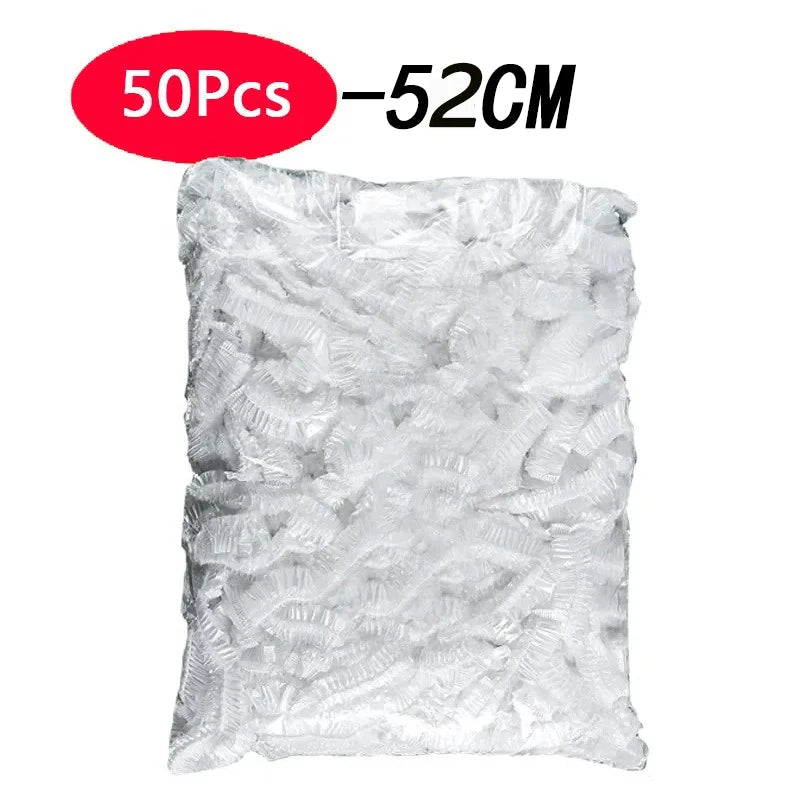 Tapa de comida desechable, 50 unidades, embalaje de plástico, bolsas de plástico para frutas y verduras de grado alimenticio, bolsas de plástico elásticas, organizador de cocina