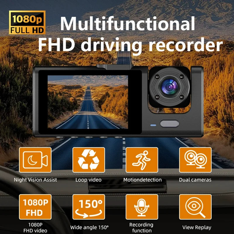 Dashcam 1080P WiFi 2/3 Caméras — Vision Nocturne Avant Arrière Véhicule