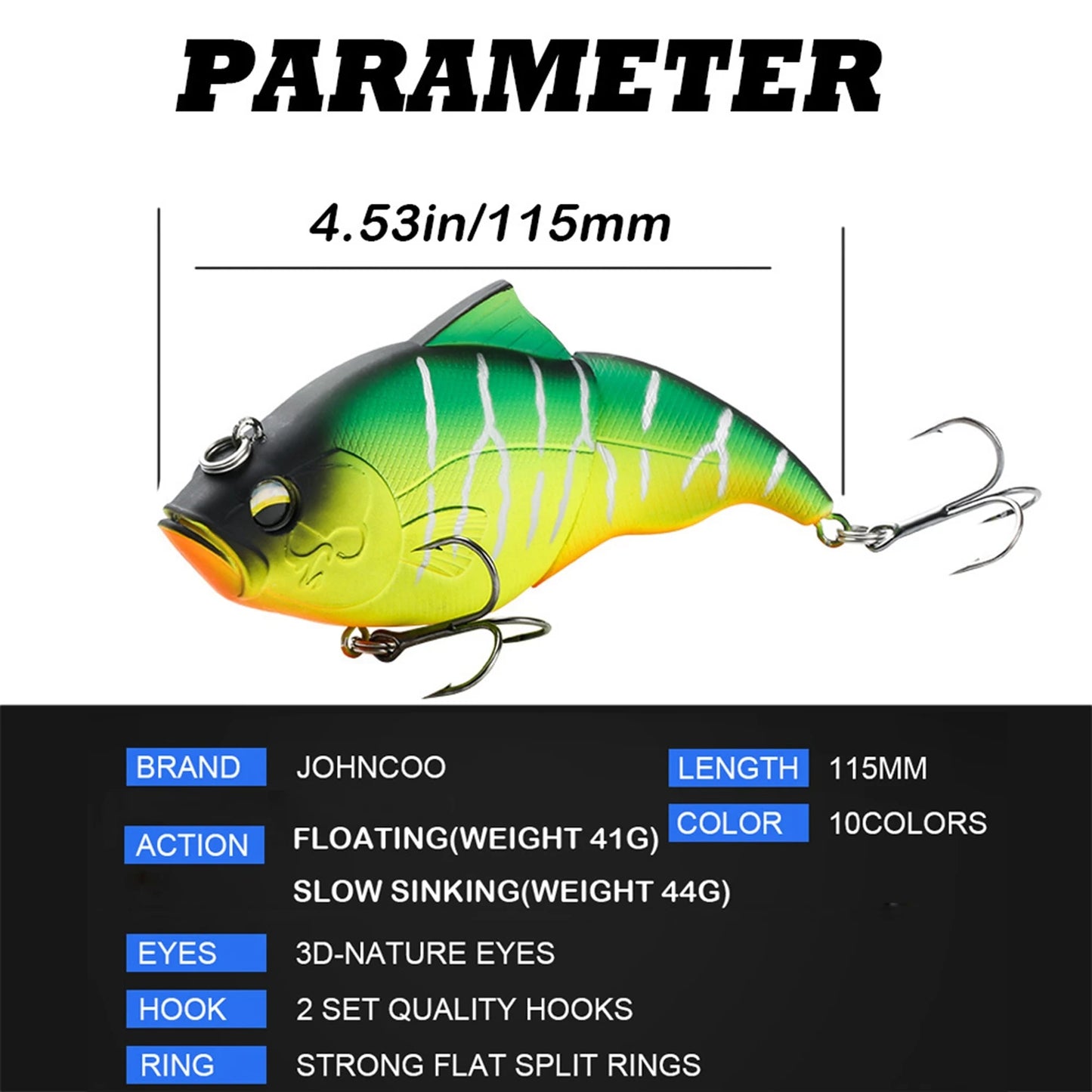 JOHNCOO 115mm coulant VIB leurre de pêche sans lèvres manivelle artificielle flottant dur appât brochet bar matériel de pêche