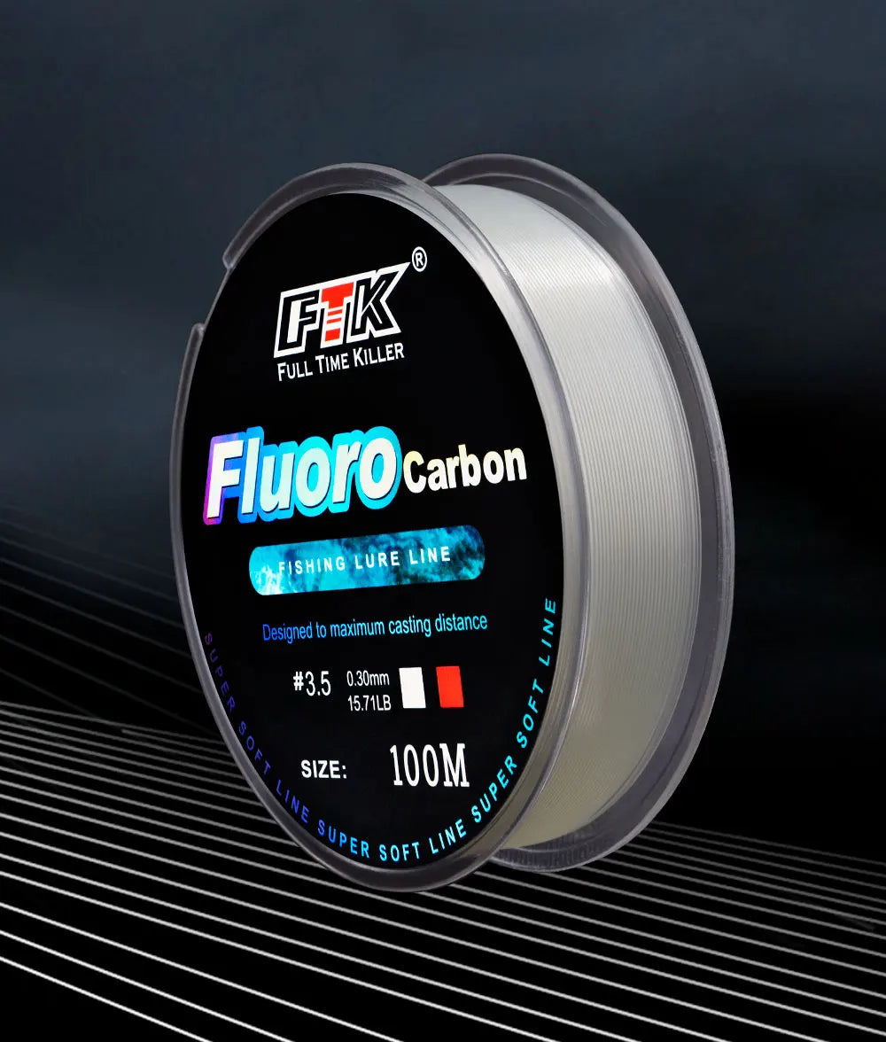 FTK 100M ligne de pêche à revêtement fluorocarbone 0.14mm-0.5mm 4.13LB-34.32LB ligne Monofilament en Fiber de carbone ligne de pêche à la carpe ligne coulante