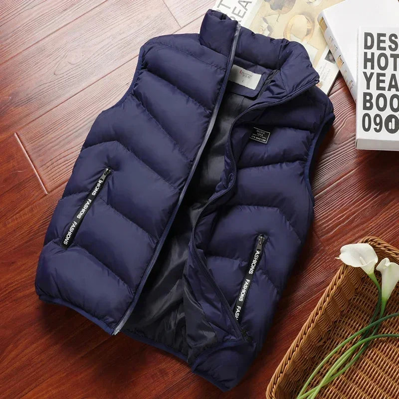 Manteaux bouffants sans manches pour hommes, doudoune de couleur unie, gilet chaud d'hiver, vêtements d'extérieur, coupe-vent, nouvelle collection 2024