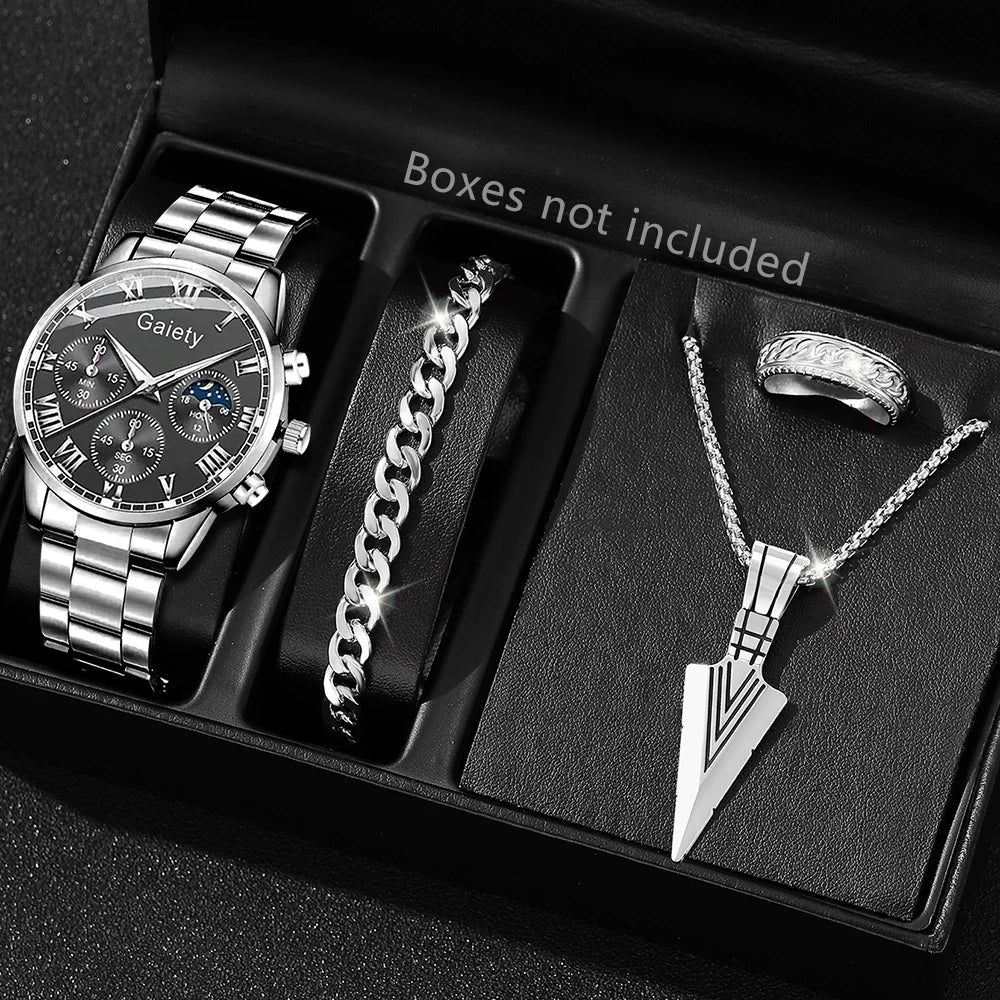 Montre Quartz Acier Inoxydable Homme — Calendrier Affaires Bracelet