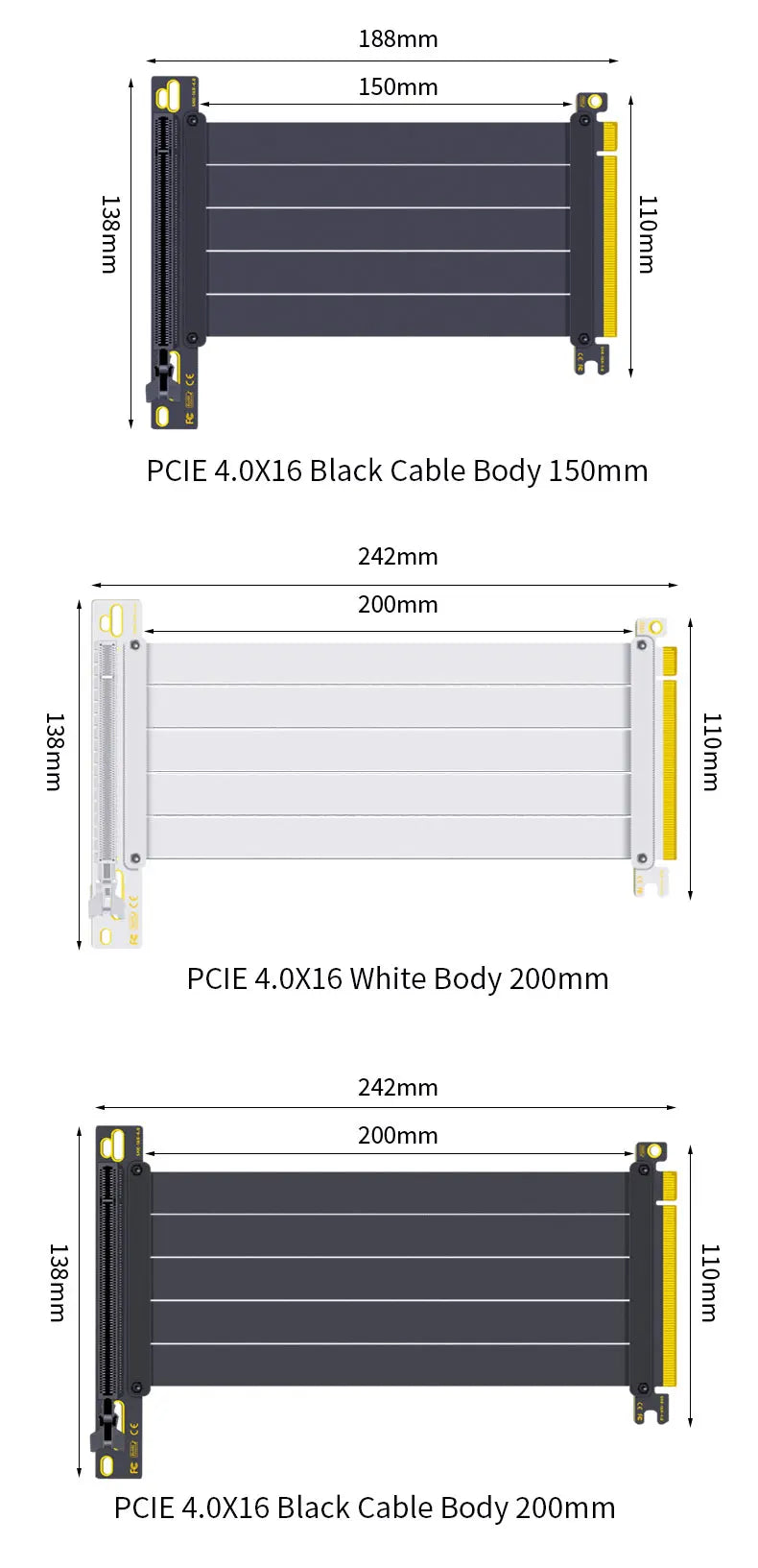 Teucer support de montage GPU Vertical support de carte graphique PC PCI-E 3.0/4.0x16 Anti-interférence Flexible 90 °   Câble d'extension