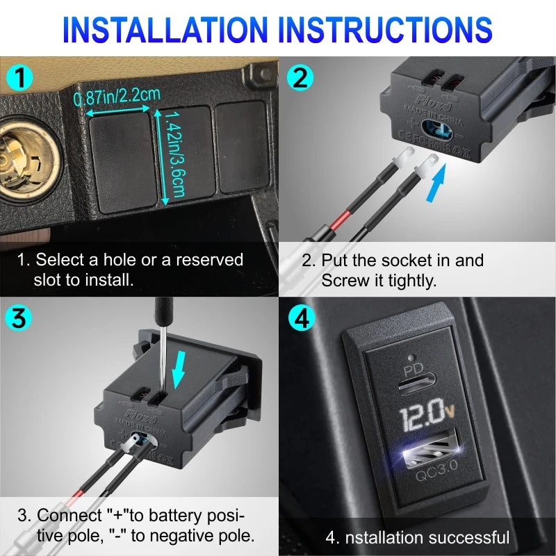 Fast Charge LED Voltage Display for Truck 12V/24V Motorcycle RV Boat Marine QC PD 3.0 Car Charger Auto Cell Phone Charger