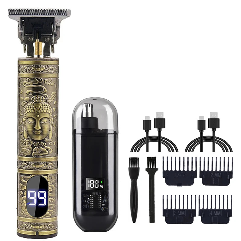 Tondeuse à cheveux électrique vintage pour homme — tondeuse barbe rechargeable, kit nez, cadeau
