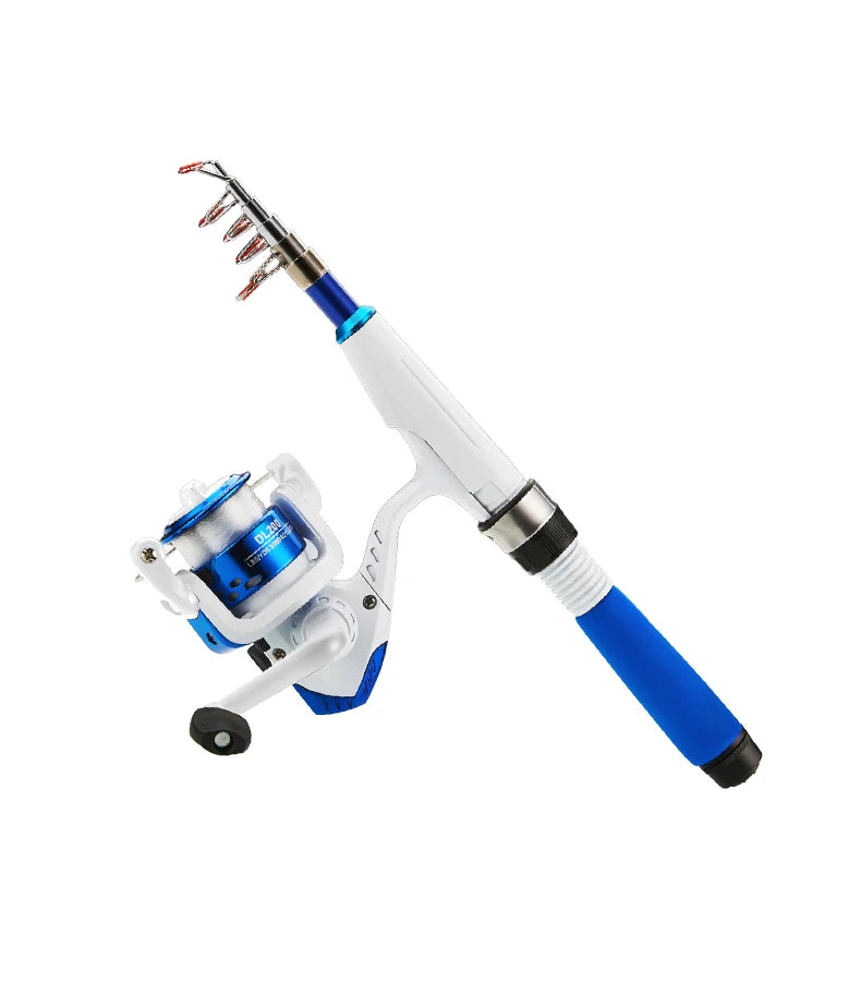 DEUKIO – Mini canne à pêche combinée avec canne à pêche télescopique courte et moulinet Spinning, ensemble de poteaux de voyage pour enfants débutants
