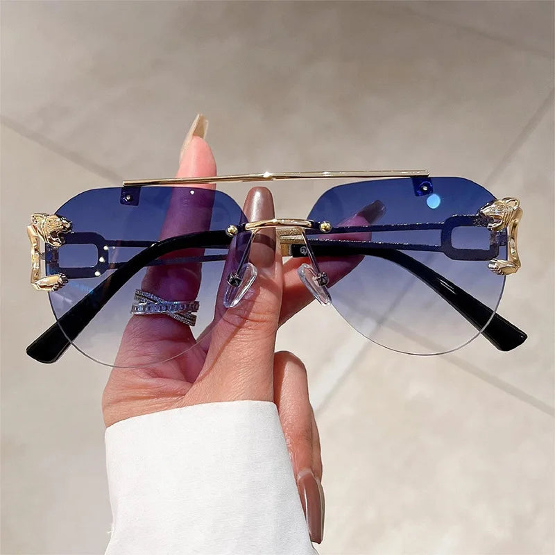 Women's Vintage Rimless Sunglasses, Luxury Sun Glasses, Women's Fashion Eyewear, Breathable Shades, 2023
