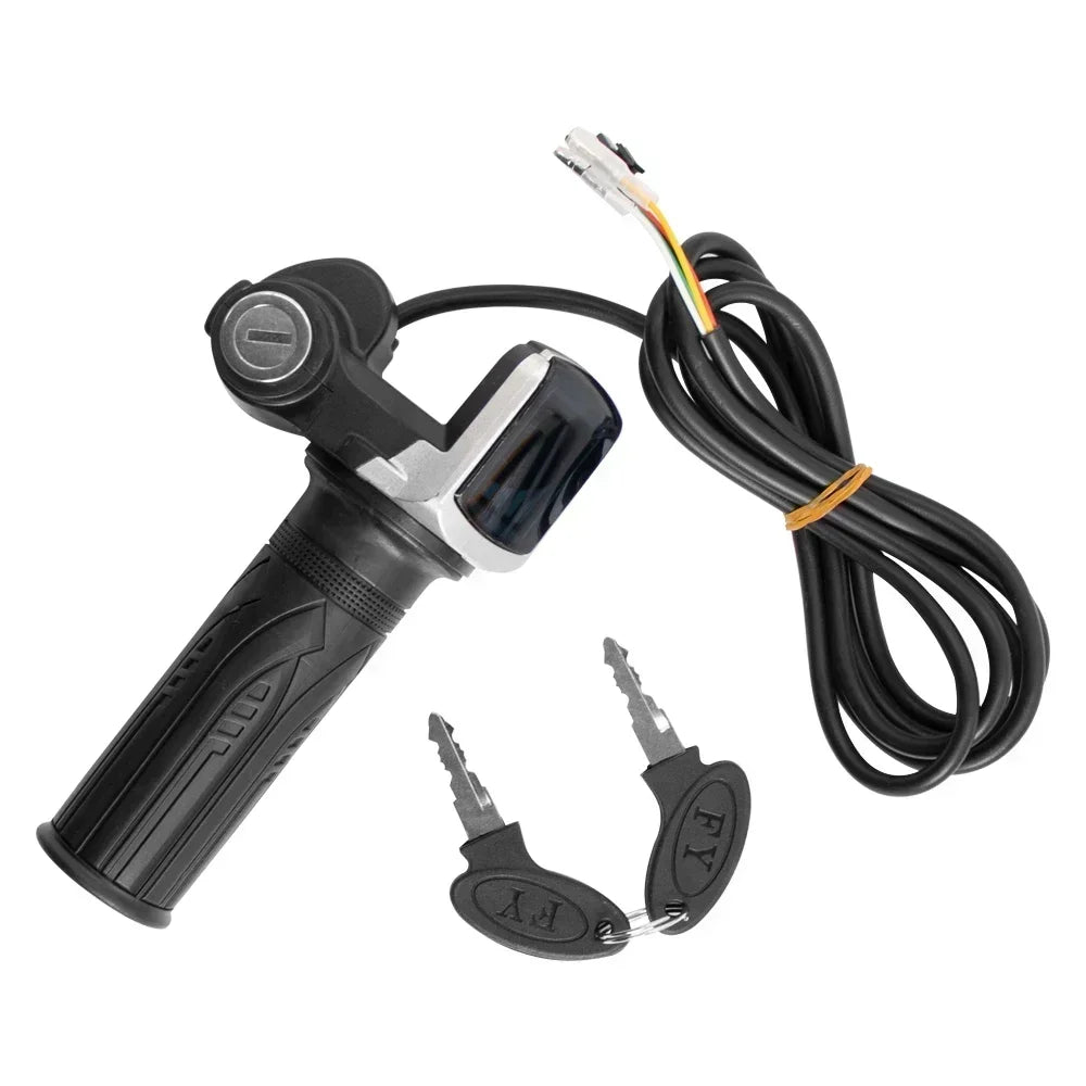 36V 48V 60V Electric Bike Throttle Grip, Electric Bicycle Handlebar with Lock, Scooter Throttle Power Indicator LED Display Key