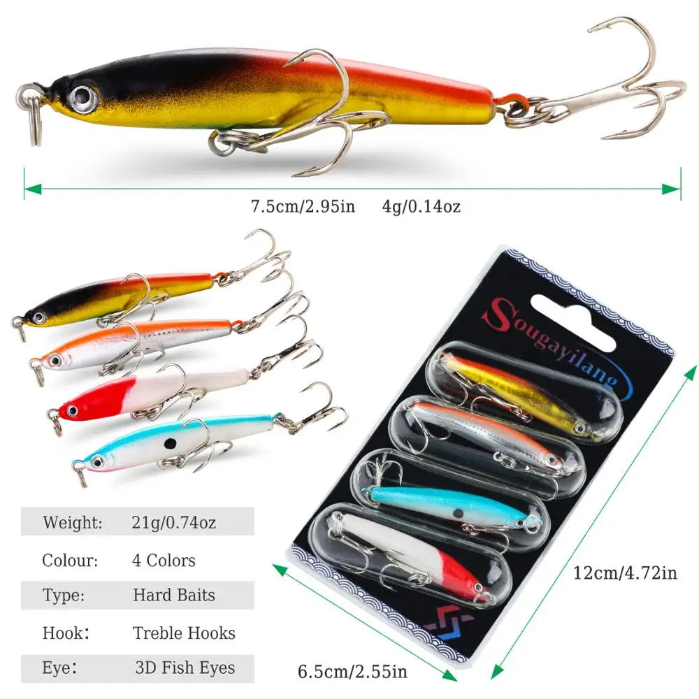 Sougayilang ensemble d'appâts De pêche 4 pièces Wobbler crochet Anti-corrosion leurre De pêche au bar pour matériel De pêche à la carpe De mer