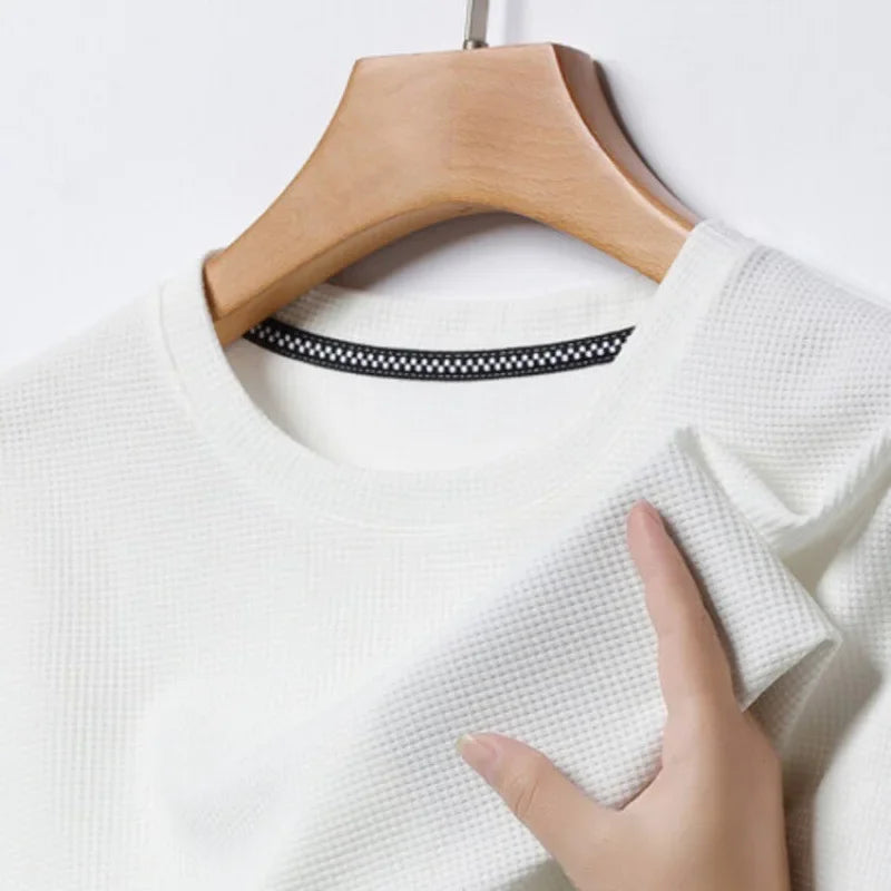 New Men's Waffle Knit Crew Neck Short Sleeve Summer T-Shirt