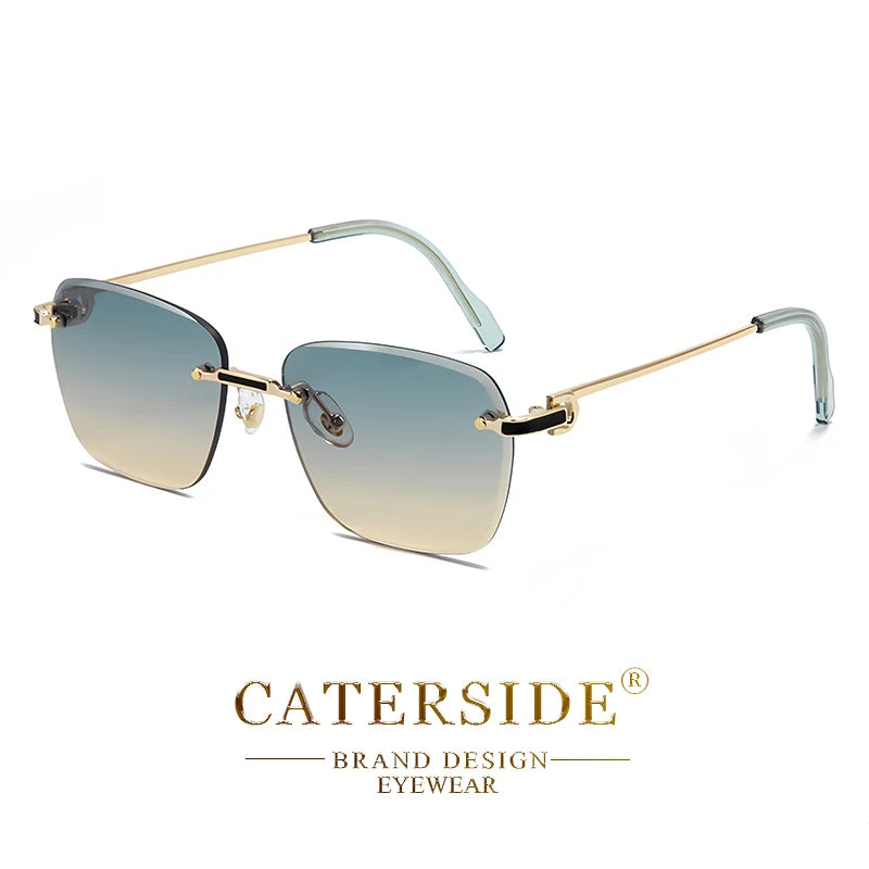 CATERSIDE New Rimless Pilot Sunglasses Men Gradient Sunglasses Women Retro Business Shopping UV400 Sun Glasses For Men