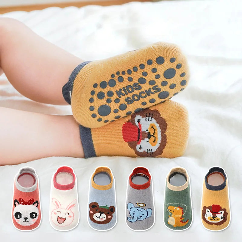 6 pares de calcetines de algodón para niños, bonitos dibujos de animales, cómodos, transpirables, antideslizantes, para bebés