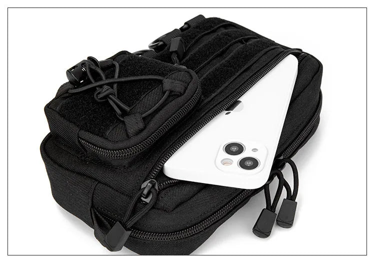 Pochette d'administration horizontale tactique Molle avec poche avant à cordon, pochette modulaire EMT, sac de rangement utilitaire EDC, sac de taille d'extérieur